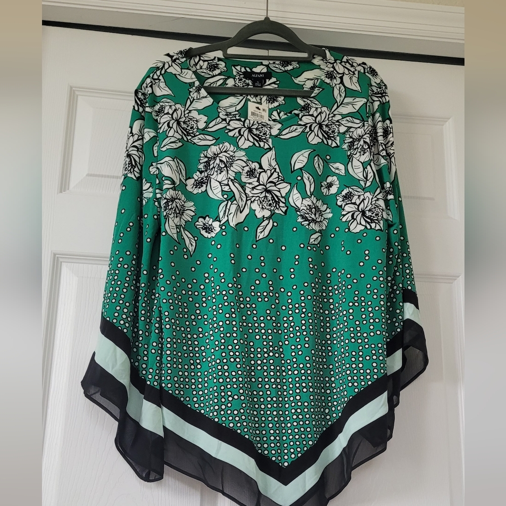 Alfani Green and Black Asymmetrical Blouse